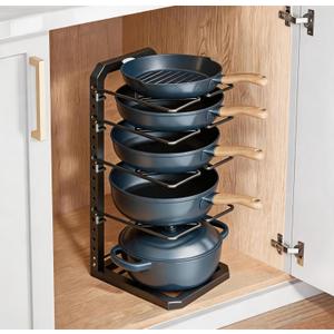 ots and Pans Organizer under Cabinet, 5 Adjustable Tiers Heavy-Duty Pan Pot Organizer with 16.5" Height, Holds 55 LB - Cast Iron Skillets, Griddles, Shallow Cookware