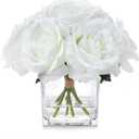 7 Large Stem Rose Artificial Flowers in Vase, Silk Floral Arrangement in Vase with Fake Water for Home Decor, Wedding Table (Cream)