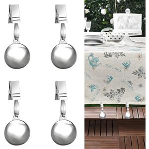 4 Pack Heavy Duty Tablecloth Weights, Stainless Steel Balls with Metal Tablecloth Clips for Outdoor Tables, Curtains, Flag, Add 9.6oz Weights for Outdoor Picnic, Family Dinner Party