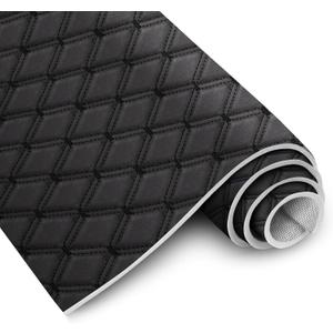 1 Yard Vinyl Faux Leather Quilted Fabric Foam Backed,63" Wide DIY Upholstery Fabric for Car Headliner,Home Decor, Headboards,and More,Black