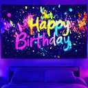 Graffiti neon happy birthday banner71x43 Inch Fluorescent Neon Decorations Glow Party Glow in The Dark Photography Backdrops Birthday Supplies Neon Backdrop UV Reactive Blacklight