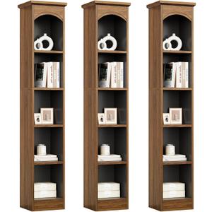 LITTLE TREE 70.9" Tall Bookshelf, 5-Tier Open Bookcase with Cubes, Bookshelves with Storage Space, Freestanding Narrow Bookcase for Home Office, Brown, 3 Pack