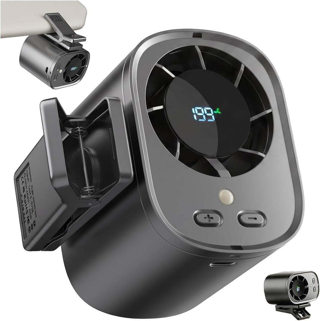 Portable Clip on Air Conditioner Fan for Car with LED Display, 360 Rotation 199 Speeds Mini Cooling Fans, USB Rechargeable 1500mAh Battery Powered Personal Fan for Car Vehicle Stroller Office Camping