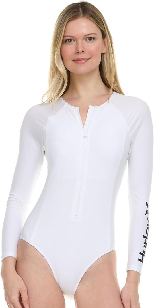Hurley Long Sleeve Womens One Piece Swimsuits, Swimsuit for Women, Bathing Suit for Women, Swim Suit UPF 50+ SPF UV Protected (XX-Large, White)