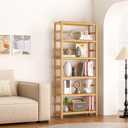 VASMIA 6-Tier Bamboo Shelf,Bamboo Storage Shelving Unit,Tall Bookcase with Adjustable Shelves,Multipurpose Storage Display Shelf for Bathroom, Living Room, Balcony, Kitchen,Natural