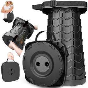 Fishboy Upgraded Collapsible Stool, 400lbs Max Weight, Lightweight But Sturdy, Portable Retractable Folding Telescoping Foldable Camping Stool for Adults Outdoor Fishing Hiking BBQ (1 Pack, Black)