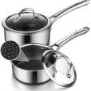 Sauce pan with lid,1.5 Quart & 2.5 Quart Hybrid Nonstick Sauce pans set, Stainless Steel cookware, non stick Pots PFOA Free, Works on Induction, Ceramic and Gas Cooktops