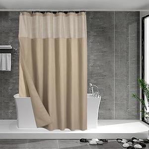 N&Y HOME Waffle Weave Shower Curtain with Snap-in Fabric Liner Set, 12 Hooks Included - Hotel Style, Water-Repellent & Washable, Mesh Top Window - 71x72, Linen