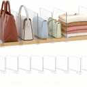 Purse Organizer for Closet Shelf Dividers: 8-Pack Adjustable Clear Acrylic Bag Storage Organizer for Handbags, Sweaters, Towels, Jeans and Shoes on Wood Shelves (Standard: 8" Tall x 12" Deep)