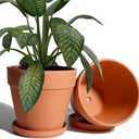 vensovo 8 Inch Clay Pot for Plant with Saucer - 2 Pack Large Terra Cotta Plant Pot with Drainage Hole, Clay Planters Pot, Terracotta pot for Indoor Outdoor Plant (Brown)
