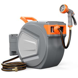 OLIXIS Retractable Garden Hose Reel, 1/2'' x 150 ft Water Hose with Nozzle