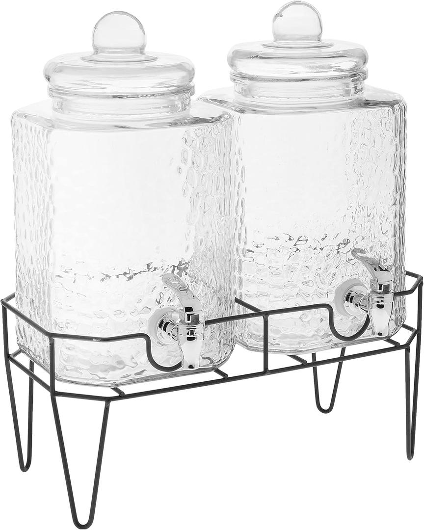 Style Setter Glass Beverage Dispenser with Stand (Set of 2), 1.5 Gallon Glass Drink Dispenser with Stand & Spigot, Party Drink Dispenser for Lemonade, Punch, Water, Juice Dispensers for Parties (Hamburg New Box)