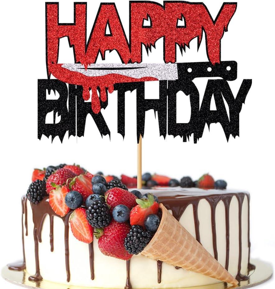 Glitter Have a Killer Birthday Cake Topper Bloody Halloween Happy Birthday Cake PickHorror Classic Theme Halloween Party Cake Decorations