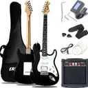 Ermik Soild Body Electric Guitar Kit with Amp 20W, Strings, Strap, Digital Tuner, Picks, Gig Bag, Cable, Tremolo Bar, 39" Full Size Guitar HSS Pickups Guitarra Electrica Beginner Gift - Black