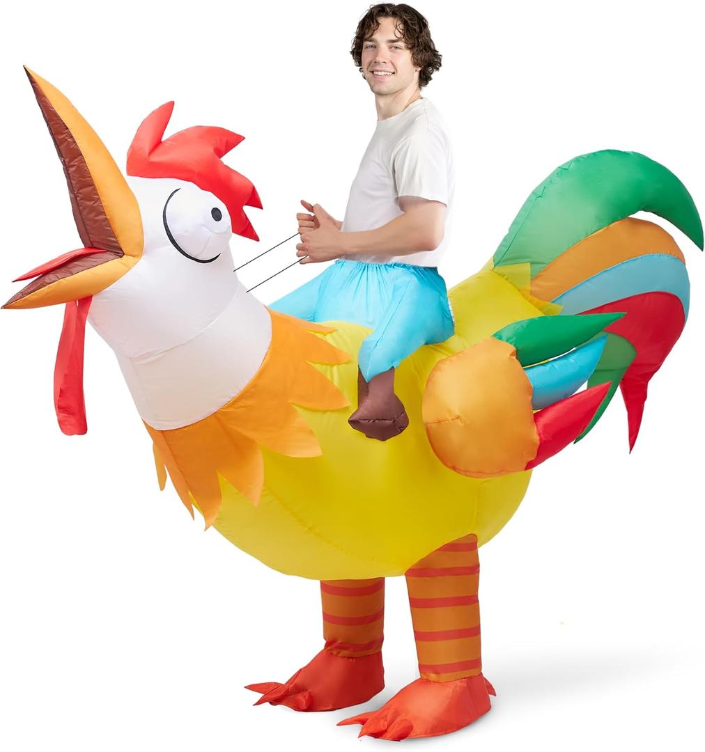 Spooktacular Creations Chicken Inflatable Costume Adult, Riding a Rooster Blow Up Funny Halloween Costume for Men Women Dress-Up Themed Cosplay Parties