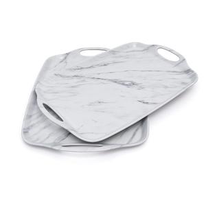 TP Serving Tray with Handles, Large Rectangle Melamine Serving Platter Set of 2, Pure White (19” x 12”)
