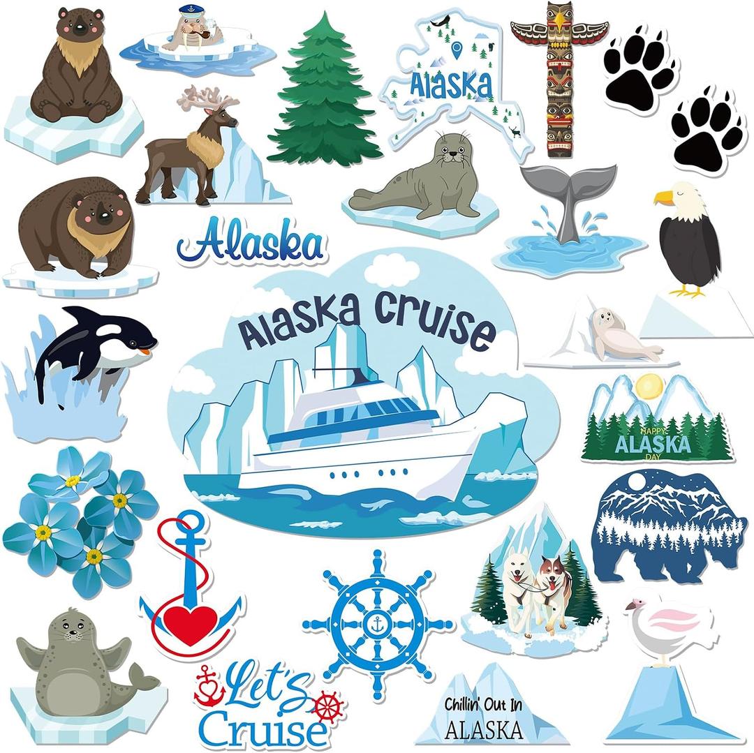 Konohan 25 Pcs Alaska Cruise Door Magnets Glow in the Dark Alaska Cruise Magnets Alaska Cruise Door Decorations Magnetic Decal Magnetic Stickers for Car Ship Home Kitchen Refrigerator Decor