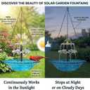 Solar Powered Hanging Bird Bath Fountain 3-Tier Cascade Glass Water Feature for Outdoor Garden Decor - Blue Hanging Birdbath with Solar Pump & Chain for Yard, Patio, Backyard Attracting Hummingbirds