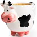 SWEETLO Cow Coffee Mug Stuff 15oz Ceramic Cup - Cow Shaped Face & Udder Coffee Mug - 450 ml Weird Milk Udder Utter Shaped 3D Coffee Mug with Udders for Women - Taza de Vaca Cow Items Lover