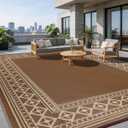 LBRO2M Waterproof Outdoor Rugs 10X14 for Patio Outdoor Plastitc Straw Rug Reversible Outdoor Border Rugs RV Rug for Deck, Pinic, Beach (10X14, Coffee)