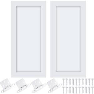 Cinnvoice 2 Pcs Pine Kitchen Cabinet Door Replacement with 4 Pcs Cabinet Hinges Wood Shaker Door Front Replacement for Kitchen, Bathroom, Vanity(White,13.25" W X 29" H)