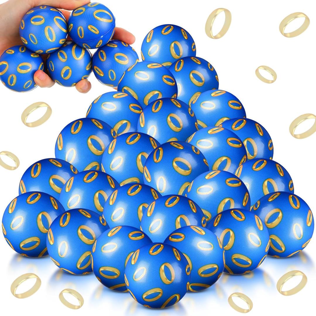 Soulchen 24 Pcs Blue and Golden Rings Stress Balls Blue and Gold Birthday Party Favors Sensory Fidget Toys Gifts Squeeze Anxiety Fidget Sensory Balls for Boys Girls Kids Birthday Holiday Event