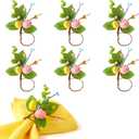 APTWOW Easter Napkin Rings Set of 6 - Farmhouse Eggs Napkin Holder, Spring Eucalyptus Leaf Napkin Rings for Holiday Birthday Wedding Party Banquet Easter Table Decor