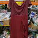 BeryLove Homecoming Formal Sequin Off Shoulder Dresses Cocktail Wedding Guest Long Evening Lace Chiffon Ruffle Dress 7085 Burgundy, Size XL