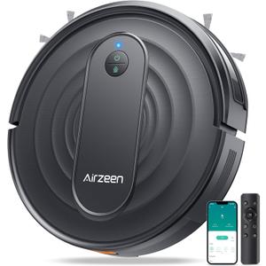 Airzeen Robot Vacuum - Robotic Vacuum Cleaner with Carpet Boost, 120Mins Max, Customized Cleaning, Vacuum Robot for Self-Charge, Remote/App/Alexa Control for Pet Hair/Hard Floor/Low-Pile Carpet, R7 (Medium, Black)