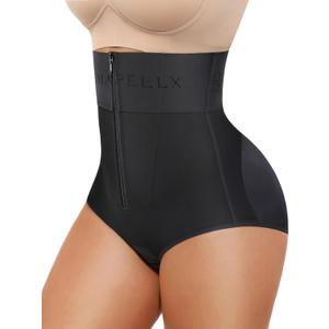 SHAPELLX Women's Tummy Control Shapewear Wide Band High Waist Body Shaper Waist Cinchers Panty With Zipper (Black, S)