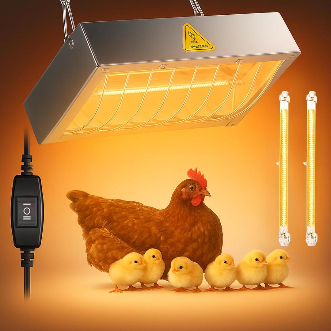Chicken Coop Heater for Winter, Heat Lamp for Chickens 400W, Chicken Heater for Coop with 2 Heating Settings, for Poultry, Dogs, Pets, Birds, Animals (Small, 1 Pack)