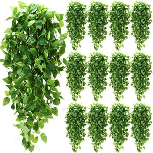 XunYee 28 Pcs Artificial Hanging Plants 3.6FT Fake Hanging Plants, Fake Ivy Vine Artificial Ivy Leaves Plastic Fake for Wall House Room Garden Wedding Garland Indoor Outdoor Decor, No Baskets