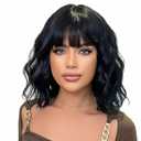 MOSINA Black Bob Wig for Women Short Wig with Bangs for Women Cosplay Wig Synthetic Wigs Halloween Wigs (12 Inch)