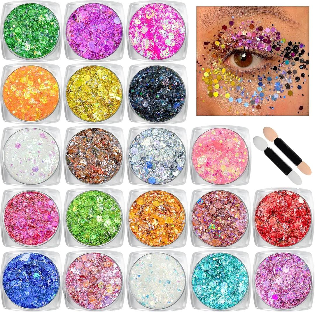 Body Glitter Face Glitter Makeup Festival Glitter, 20 Colors Face and Body Glitter Gel, Hair Glitter Gel, Body Makeup