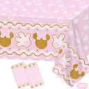 Haimimall 2Pcs Minnie Baby Shower Tablecloth for Girl Birthday Party Decorations Plastic Disposable Pink Table Cover for Wedding Minnie Mouse Party Decor,43x70Inch