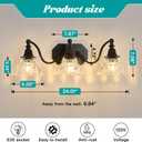 hesoge Farmhouse Bathroom Light Fixture Vintage Vanity Light with Crystal Glass Shade Black 3 Light Wall Mount Lamp Over Mirror