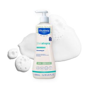 Mustela Stelatopia Eczema-Prone Skin Cleansing Gel - Baby Face & Body Wash with Natural Avocado & Sunflower Oil - Fragrance-Free & Tear Free