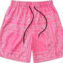 DIOTSR Mens Graphic Shorts Boho Paisley Shorts Athletic Basketball Bandana Shorts Running Streetwear Drawstring Waist (Pink, XS)