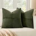 MIULEE Olive Green Decorative Throw Pillow Covers 18x18 Inch for Couch Bed Sofa Spring Decor Pack of 2 Boho Farmhouse Throw Pillows Soft Cross Corduroy Patchwork Textured Cushion Cases