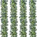 Waipfaru 4Pcs Eucalyptus Garland, 5.9FT Greenery Garland, Green Garland with Flowers, Artificial Faux Silver Dollar Eucalyptus Leaves Vines for Table Home Wedding Mantle Party Indoor Outdoor Decor