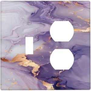 Decorative Light Switch Cover Plate Purple Gold Marble 2 Gang Outlet Covers 1 Toggle 1 Duplex Wall Plate Electrical Switch Plate Covers for Bathroom Bedroom Decor