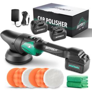 BATOCA S2 Cordless Random Orbital Polisher Buffer, 2Pcs 4.0Ah Batteries, LCD Display with 6 Variable Speed 2000- 4500 RPM Wireless Car Polishing Kit for Car Detailing, Polishing, Waxing, Cleaning