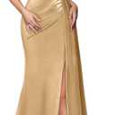 Miusol Women's Sexy Halter Sequin Lace Satin High Split Ruched Style Evening Party Maxi Dress, M