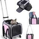 Pet Carrier with Wheels for Cat and Small Dogs: Expandable Airline Approved Rolling Cat Carrier - Cat Carrier Soft for Pets Under 25lbs Travel Plane Trip (Pink)