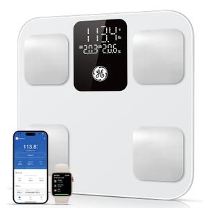 GE Smart Scale for Body Weight: Body Fat, BMI, Digital Bathroom Scale - 14 Body Composition Analyzer Health Monitor, Highly Accurate Bluetooth Weighing Scale with App 400 lb, 11 Inch (White)