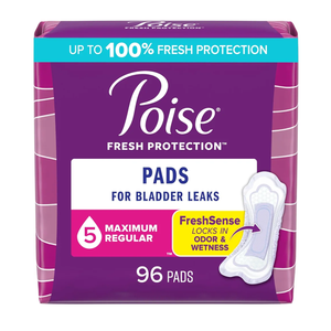 Poise Incontinence & Postpartum Pads for Bladder Leaks, 5 Drop Maximum Absorbency, Regular Length, 96 Count, Packaging May Vary