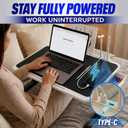 USB-C LED Light Foldable Lap Desk with LED Lamp, Cooling Fan & Book Stand — Portable Bed Laptop Table with Side Drawer, Phone & Tablet Holder, Charging Port