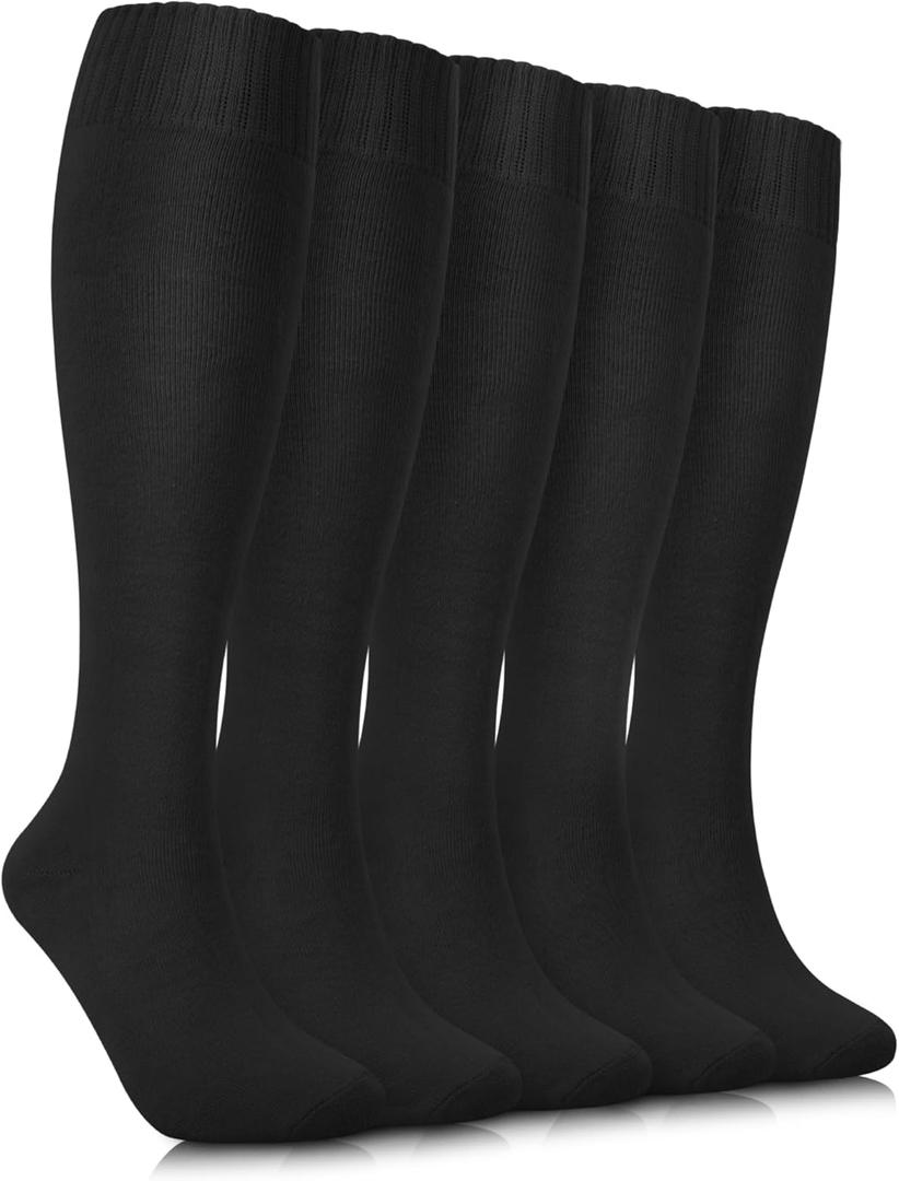 YSense Warm Knee High Socks for Women 5 Pairs, Thermal Womens Cotton Long Casual Thick Winter Gifts Socks for Hiking Skiing (Black)