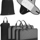 WANDF 7 Set Compression Packing Cubes for Travel, Shirt Folder for Wrinkle-Free, Suitcase Organizer Bags Set for Carry-On Checked Luggage Duffle Bag Women Men(Black)