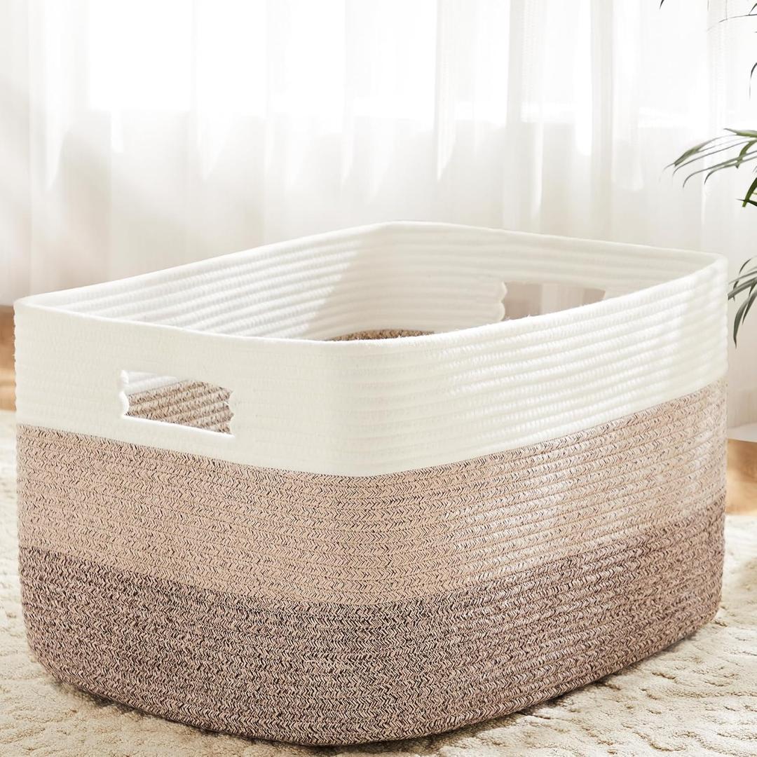 Artfeel Blanket Basket,Rectangle Woven Baskets for Storage,65L Laundry Basket for Decorative Nursery Blanket,Toys,Dirty Clothes and Magazine in Shelves,Baby Room,and Living Room (Brown)